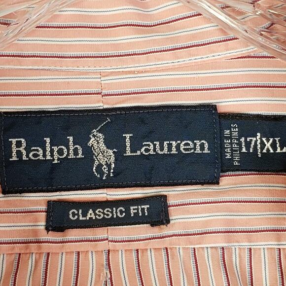 Polo Ralph Lauren Shirt Mens Size XL 17 Pink Stripe Button Down Oxford LS - Picture 7 of 9